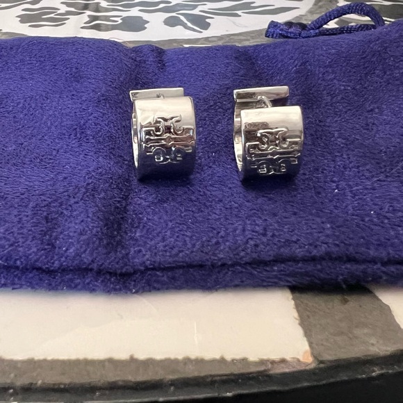 Tory Burch Sterling Silver Hoop Earrings. - Picture 4 of 6